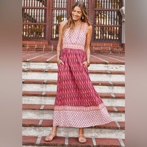 Faherty Linen Gracie Dress, Pink Gobi floral Size M.